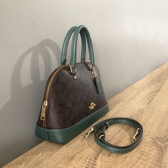 Coach Mini Sierra Satchel Signature Canvas Brown Turquoise Crossbody Bag F34290 - Picture 5 of 16